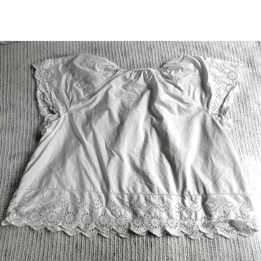 Lands End Eyelet Blouse Womens 2X White Excellent Flutter Sleeve Cotton Top - Picture 2 of 5